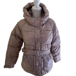 Noize Tan(Bone) Vegan Bonita Belted Puffer Jacket with Hood M LIKE NEW